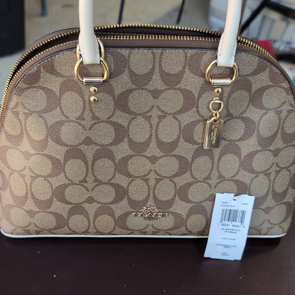 Coach Tan and Cream Signature Satchel - Picture 1 of 4